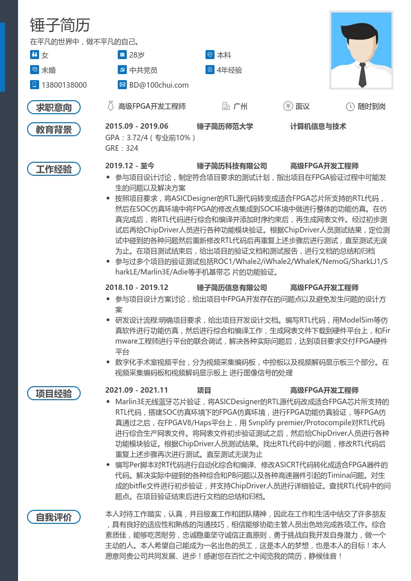高级FPGA开发工程师简历