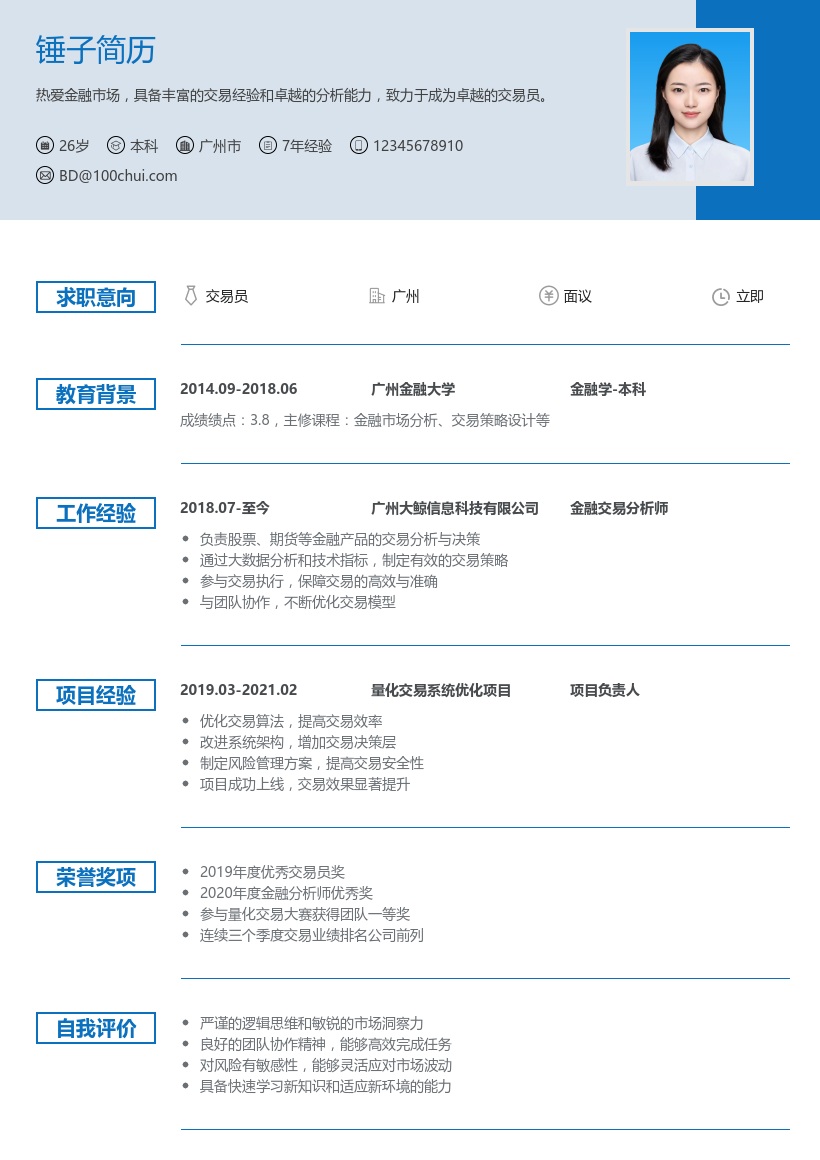 交易员简历模板