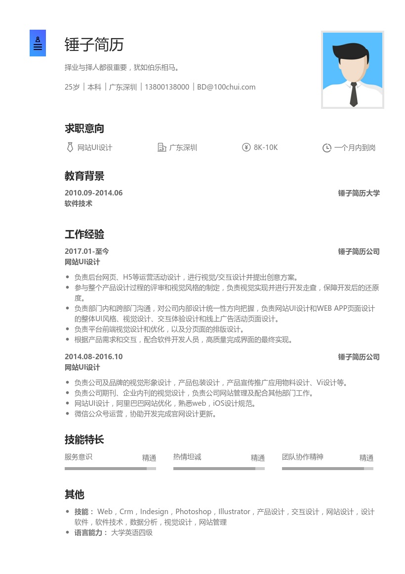 网站UI设计简历模板