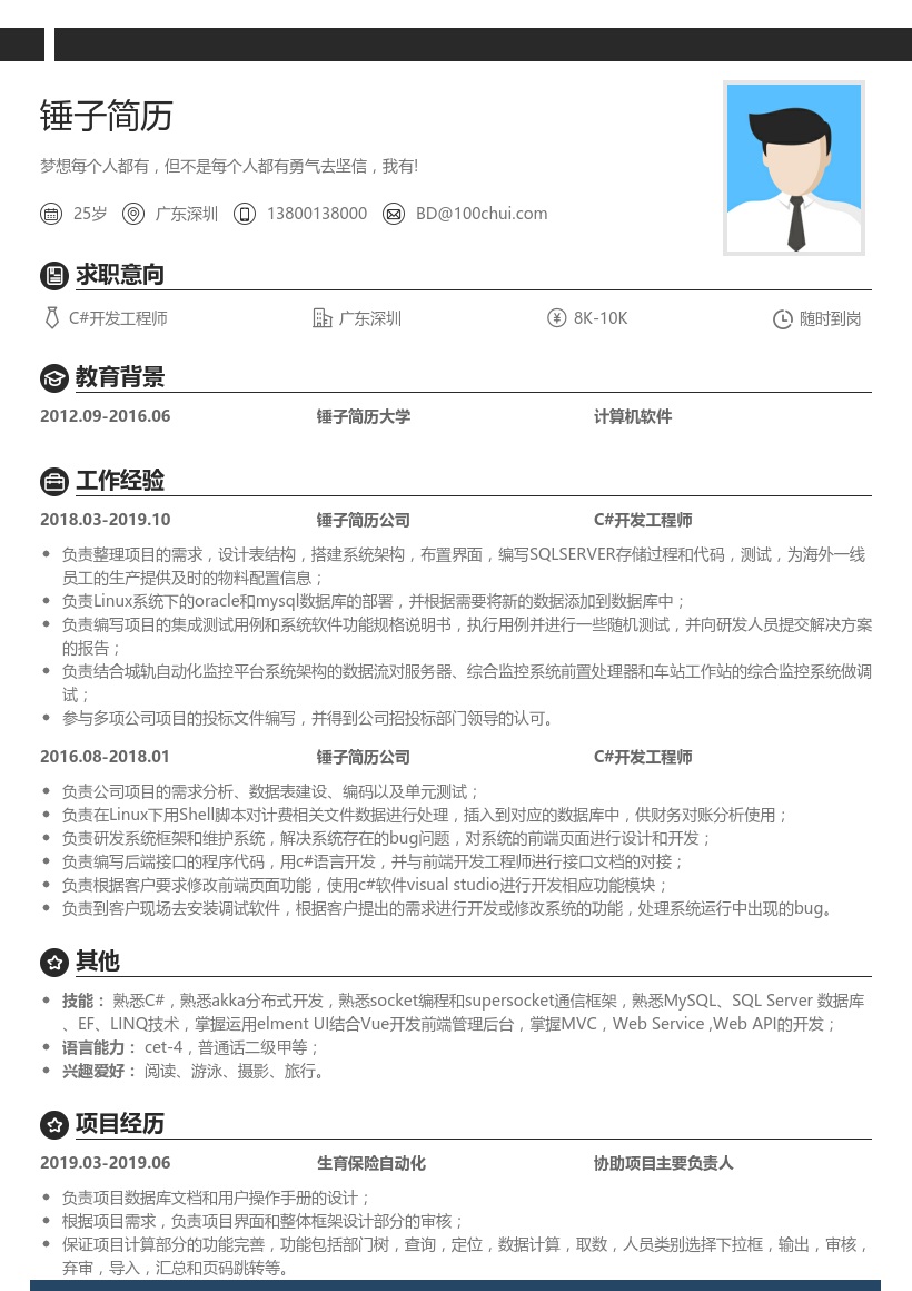 C#开发工程师简历模板