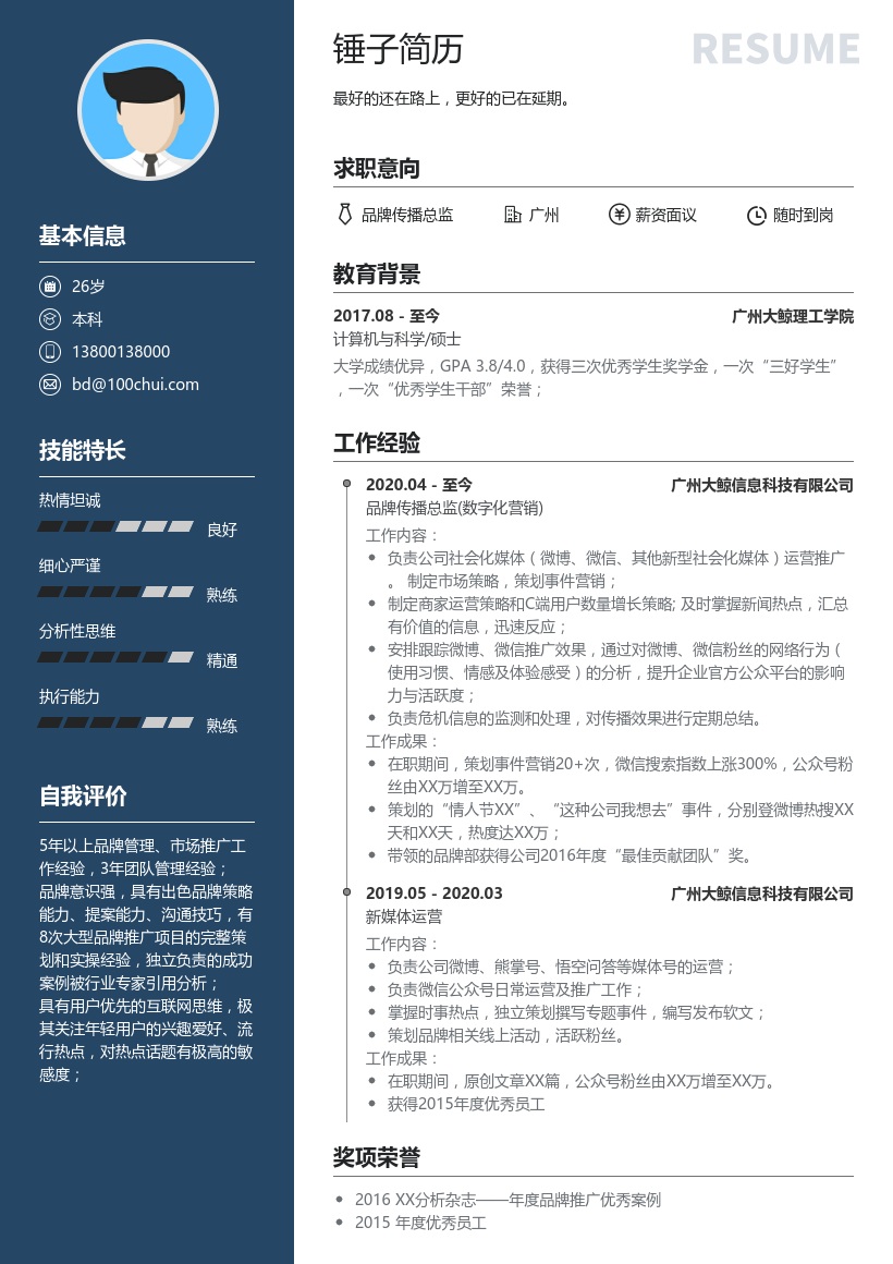 品牌传播总监简历