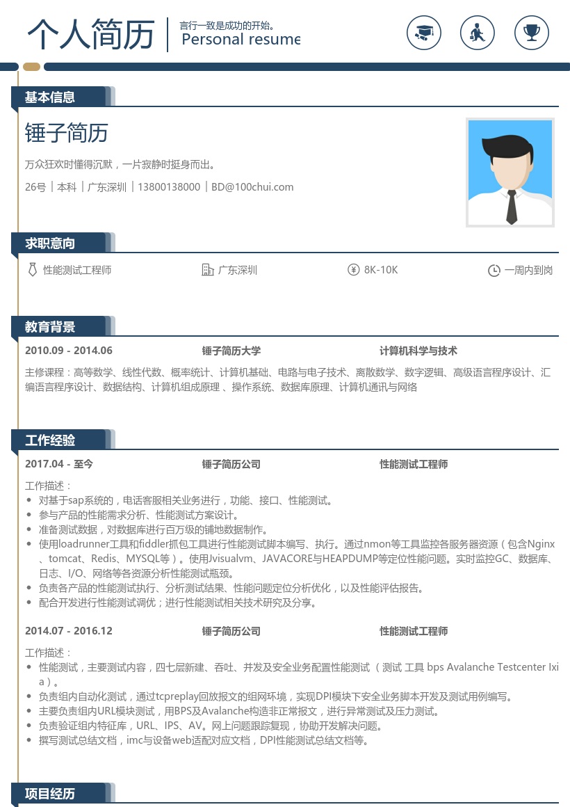 性能测试工程师简历模板