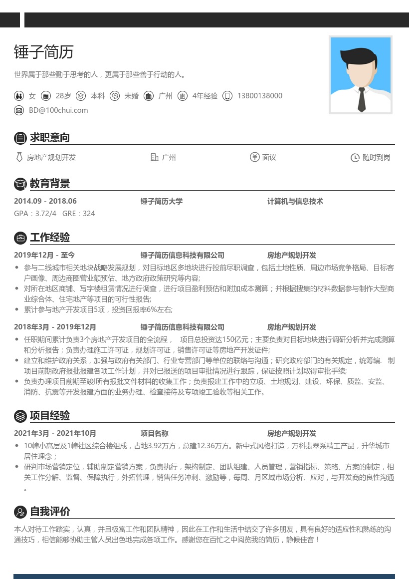 房地产规划开发简历