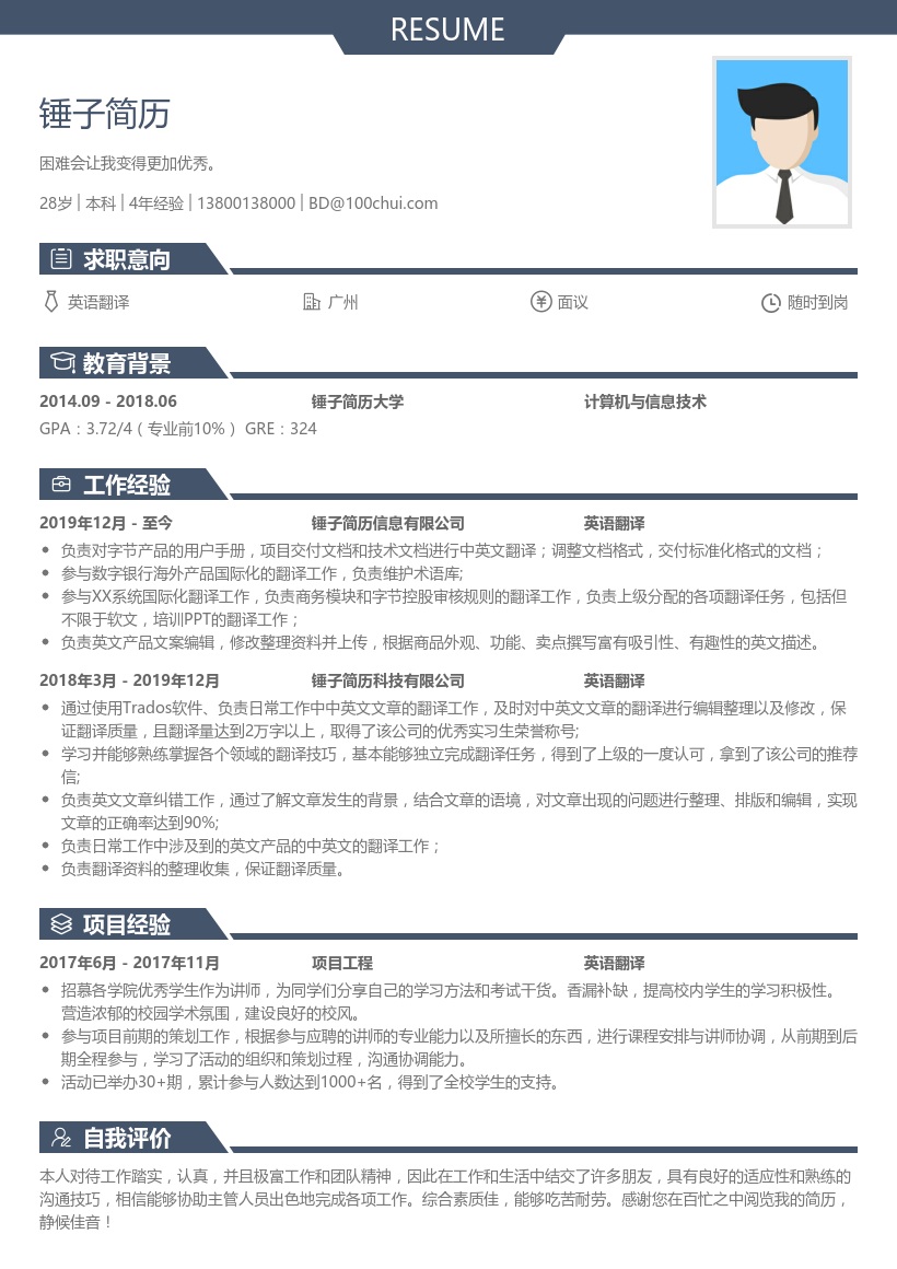 英语翻译简历