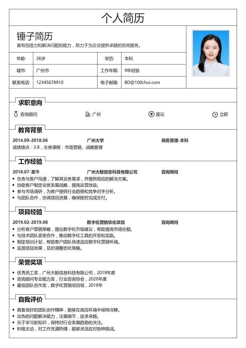 咨询/顾问简历模板