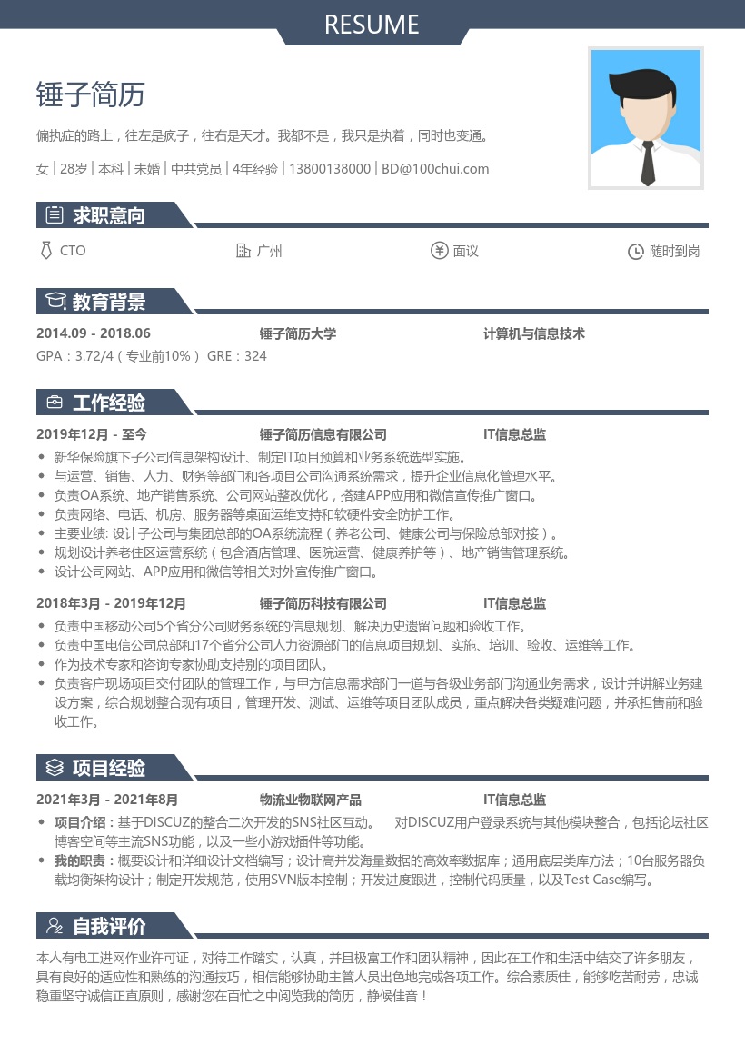 IT信息总监简历