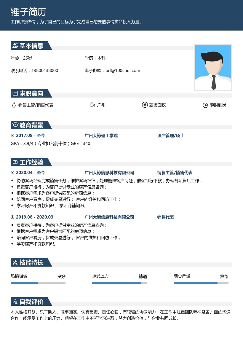 销售主管/销售代表简历模板