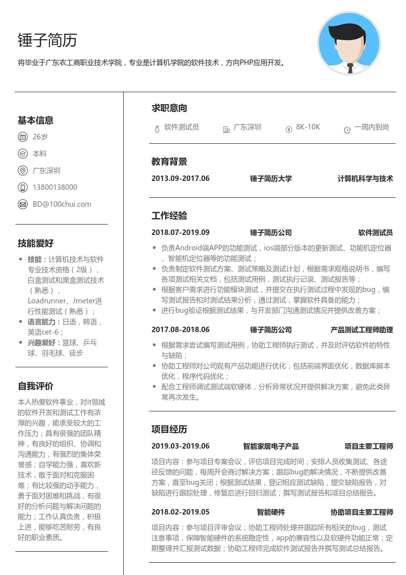 软件测试员简历模板