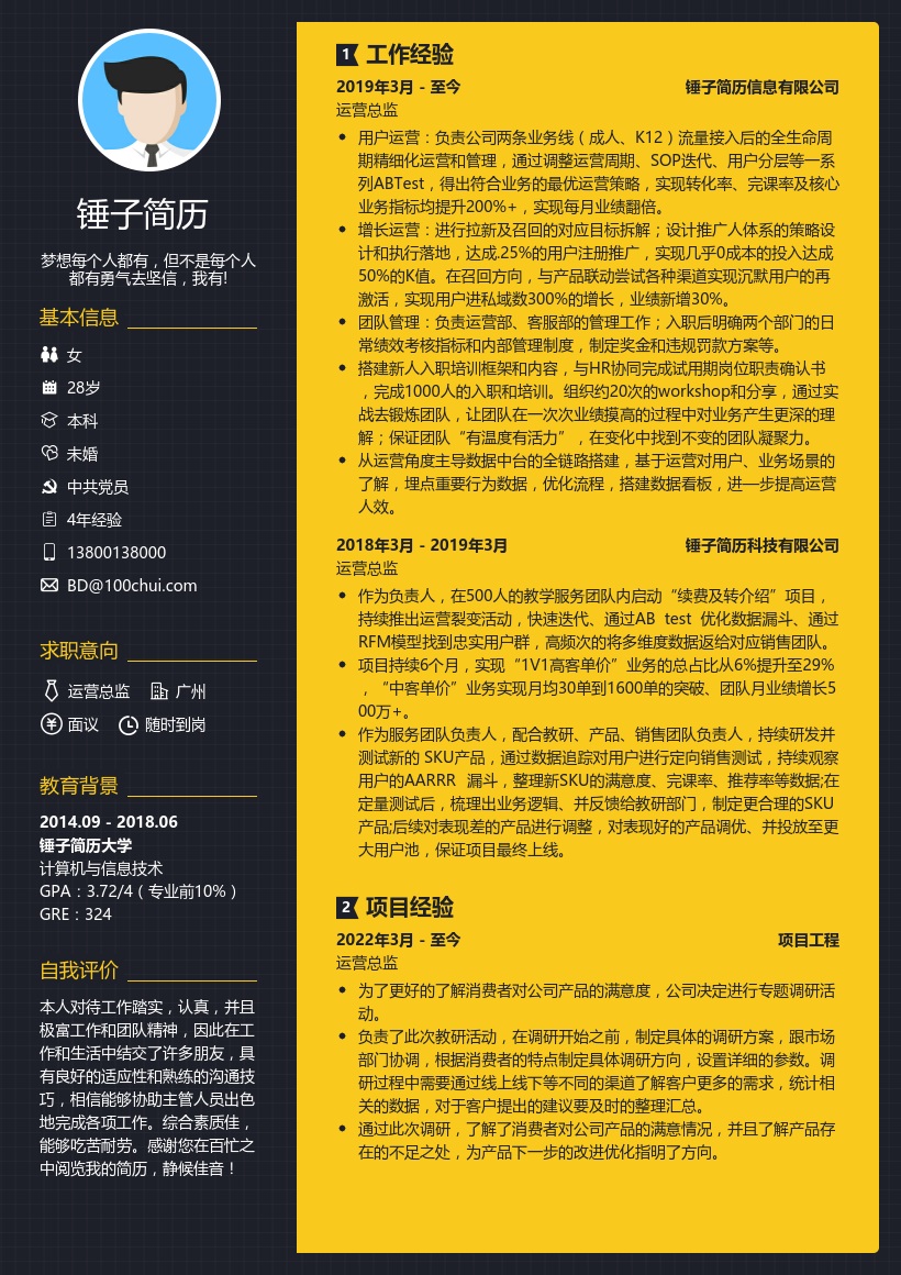 运营总监简历模板