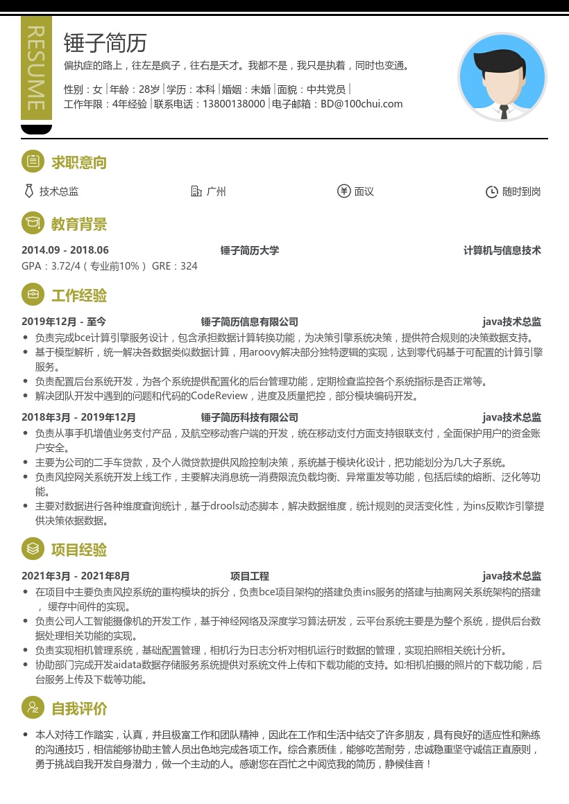 java技术总监简历