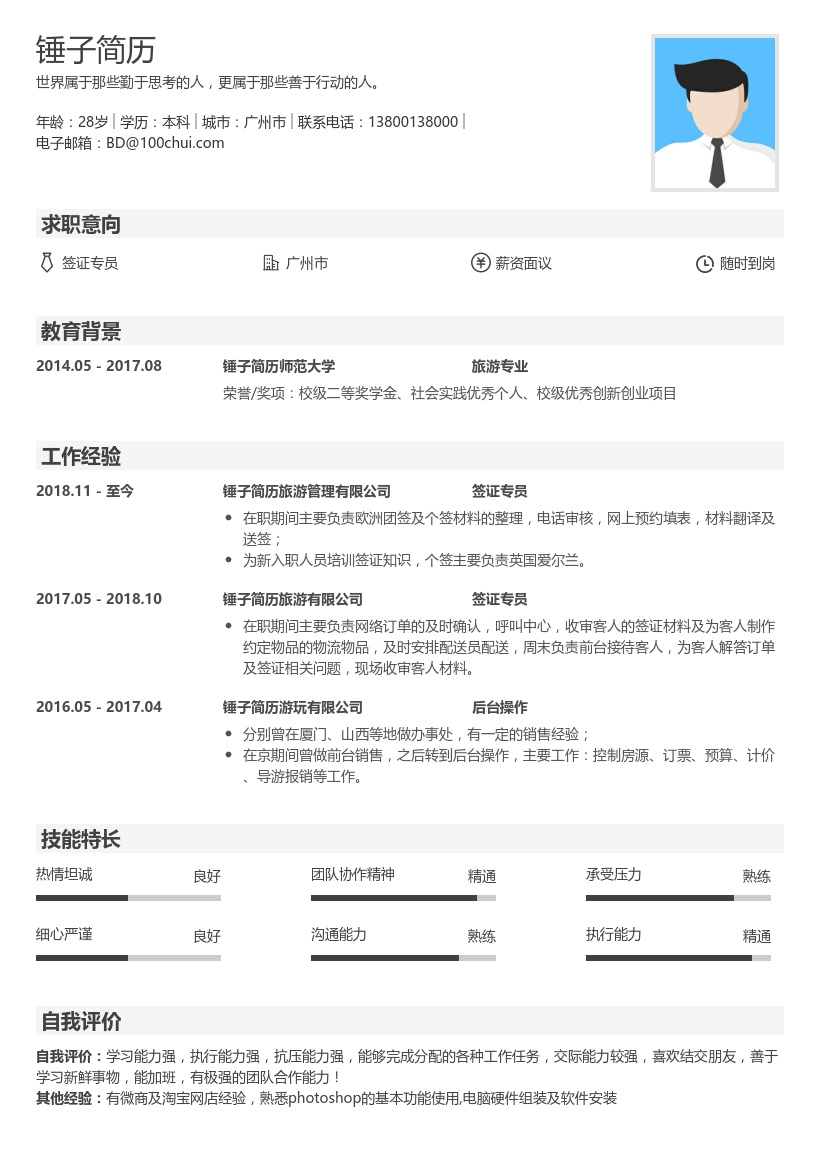 签证专员求职简历