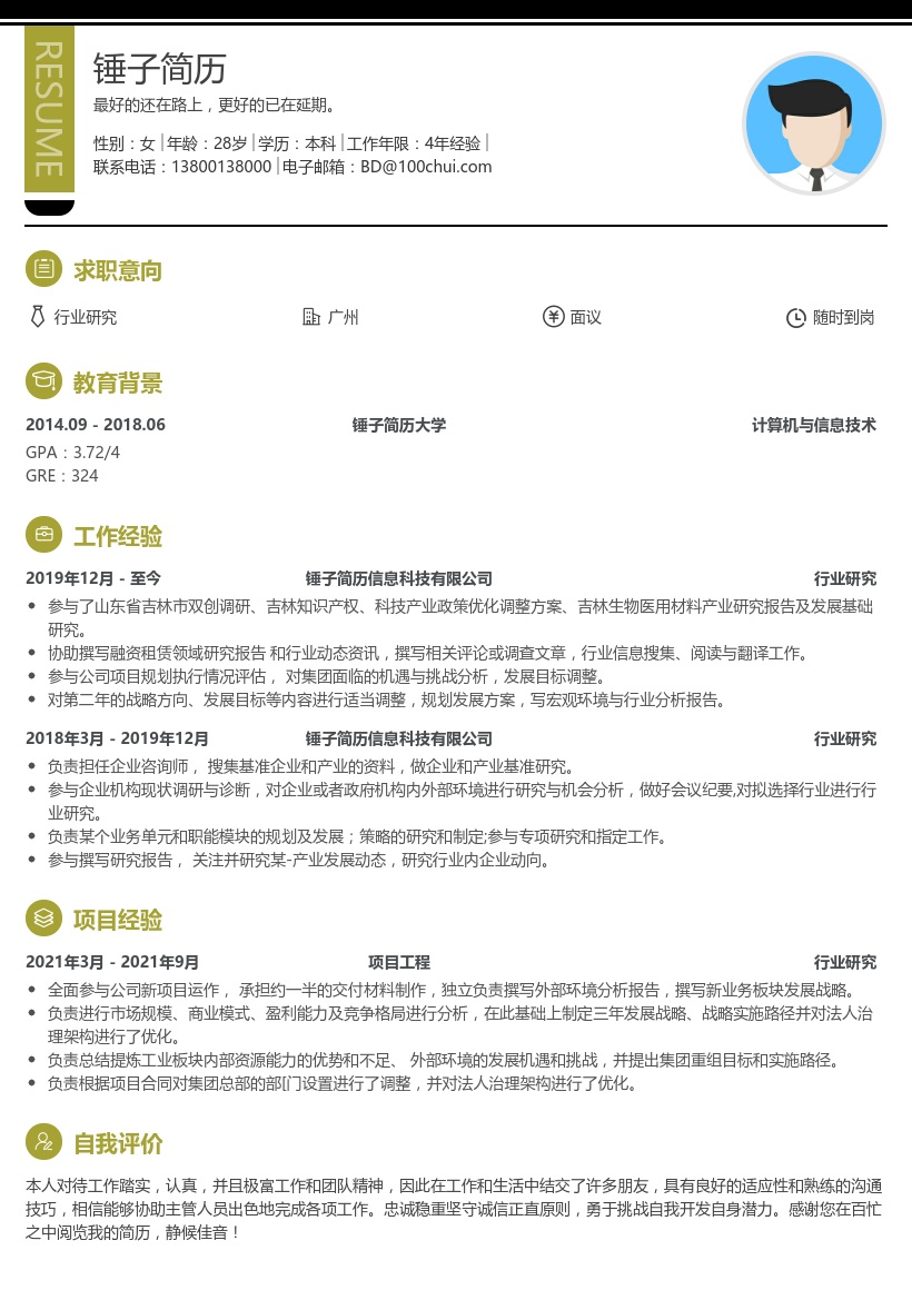 行业研究求职简历