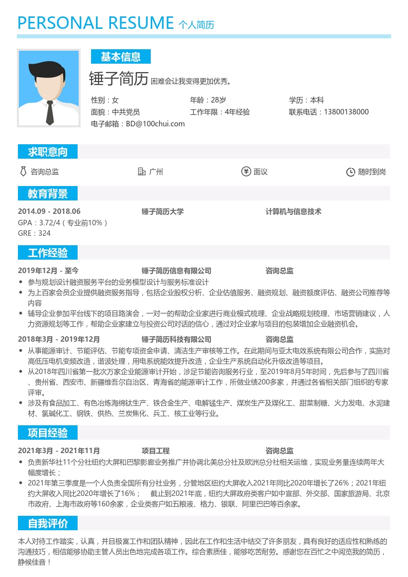 咨询总监简历模板