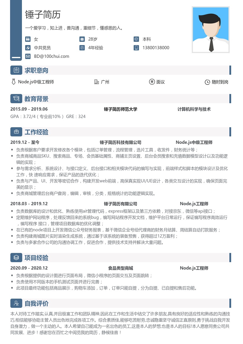 Node.js中级工程师简历