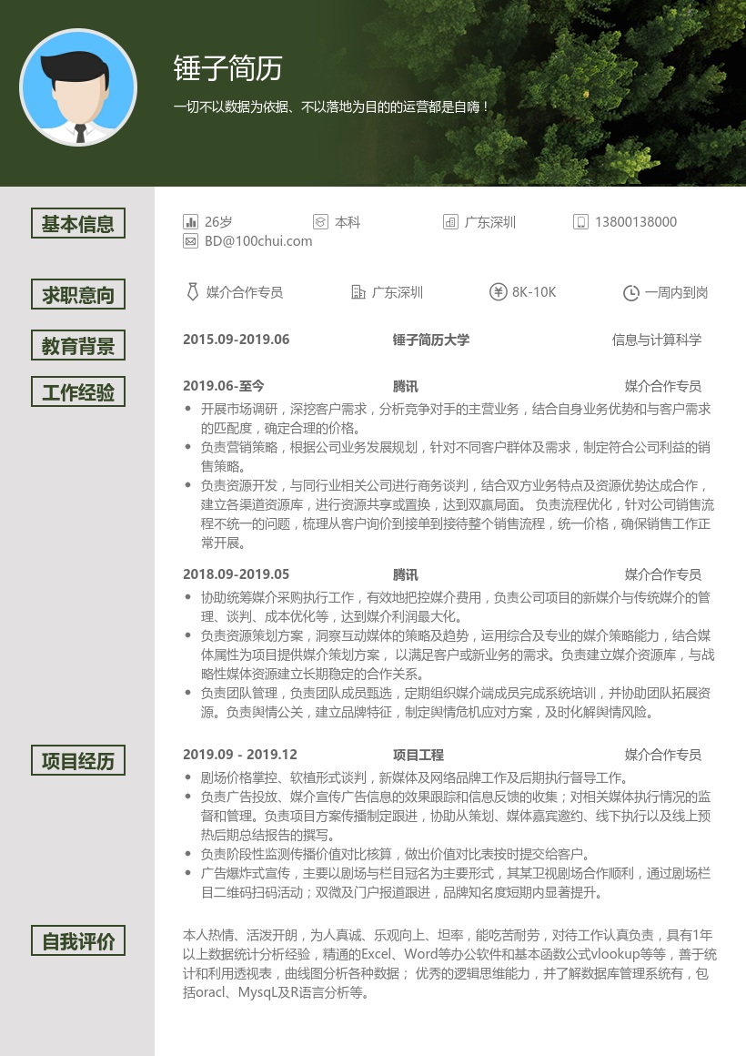 媒介合作简历模板