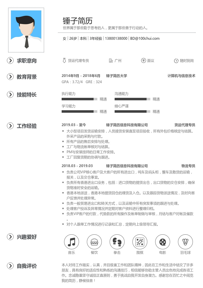 货运代理经理求职简历