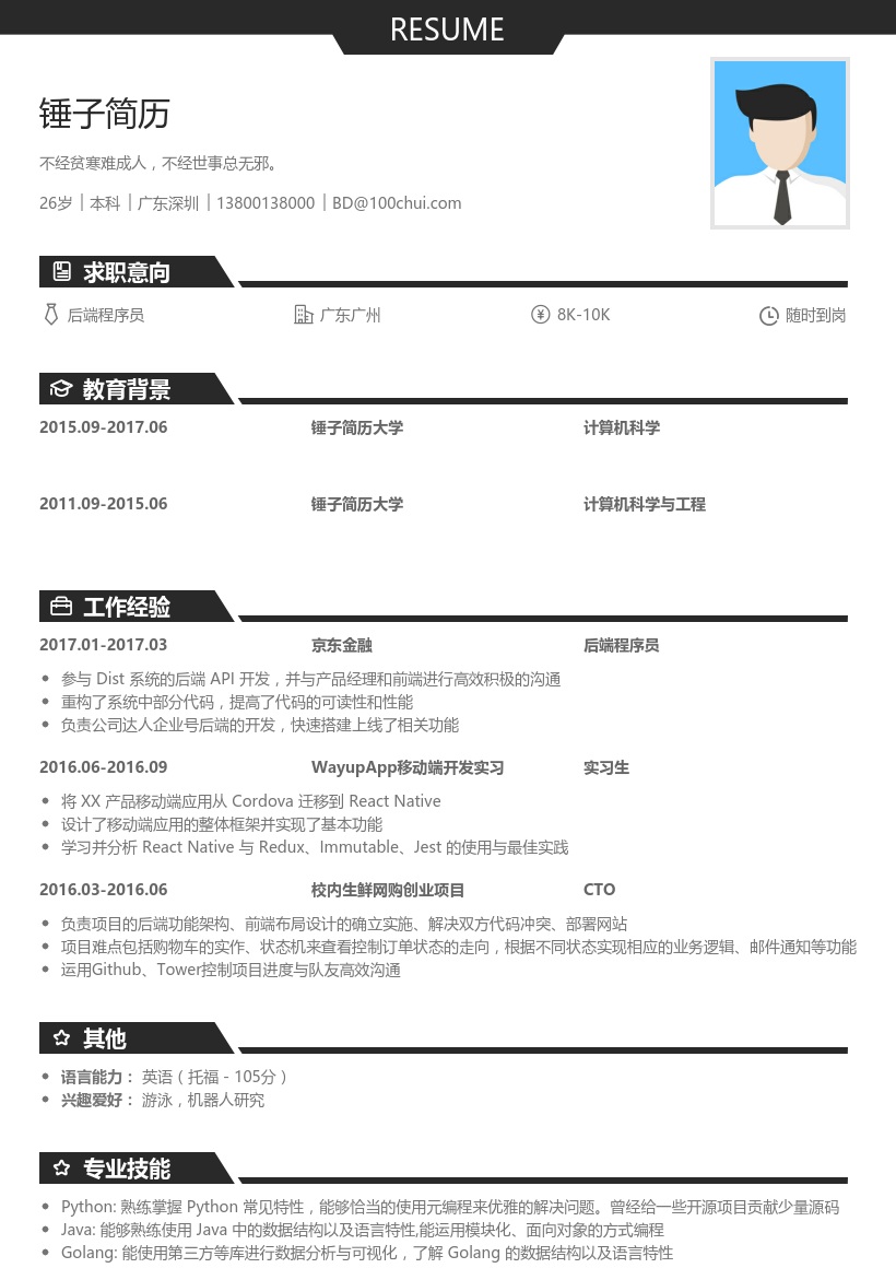 京东金融程序员简历模板