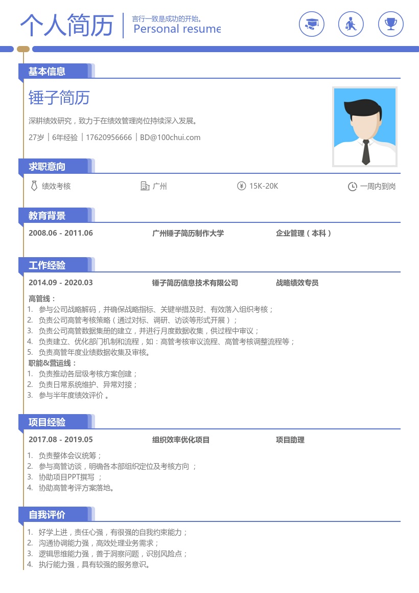 绩效考核个人简历