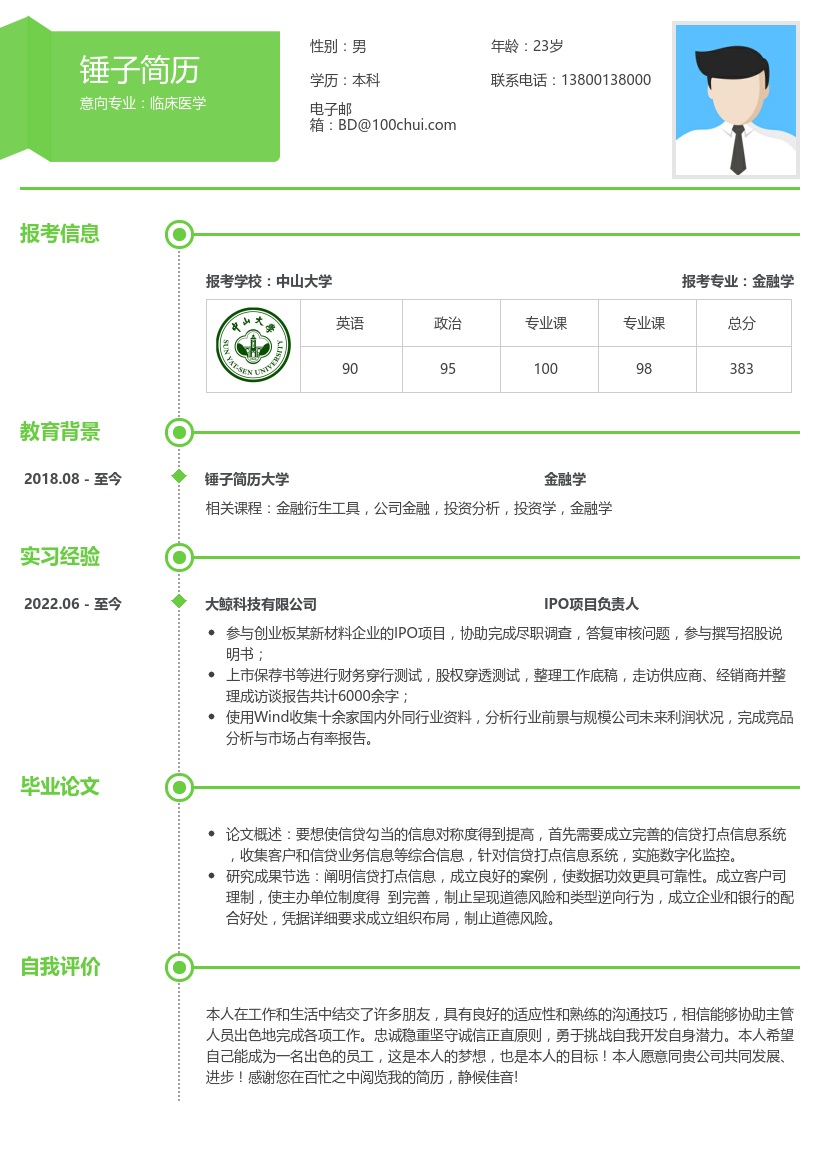 金融学考研复试简历