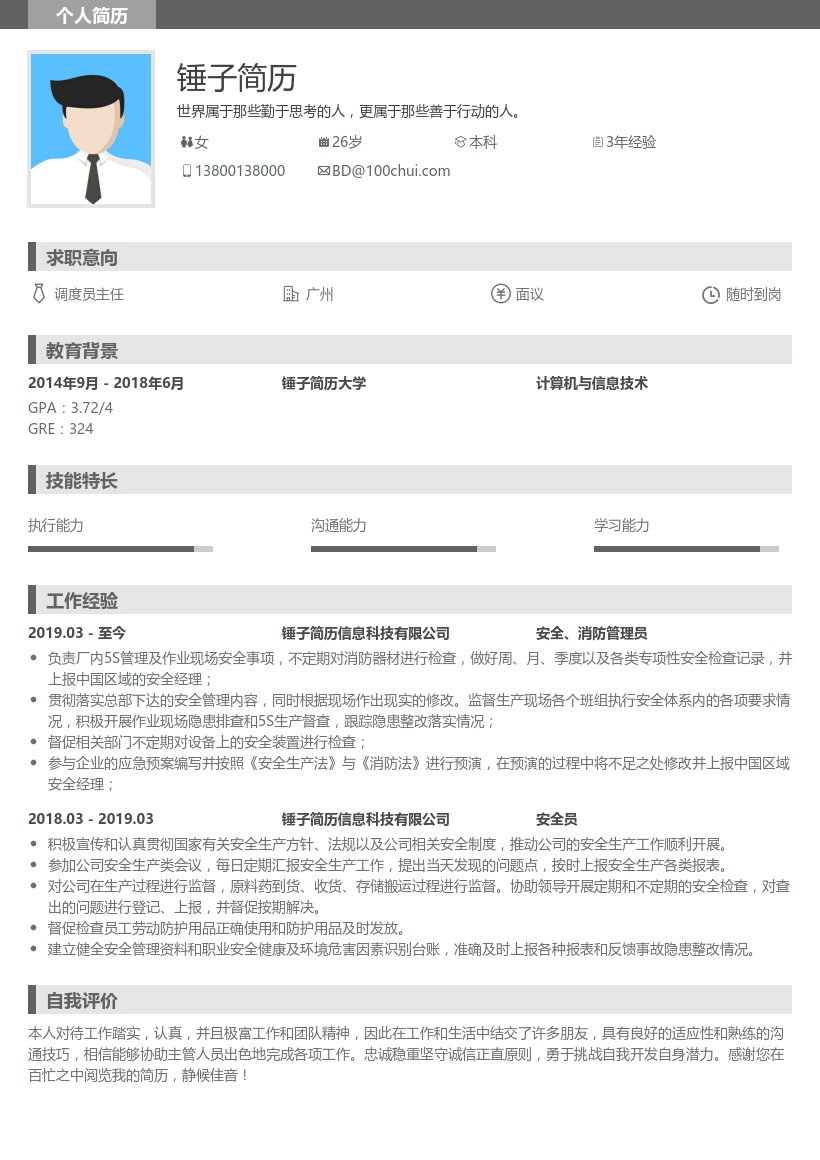 安全员简历模板