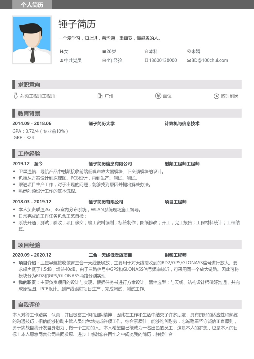 射频工程师简洁简历模板
