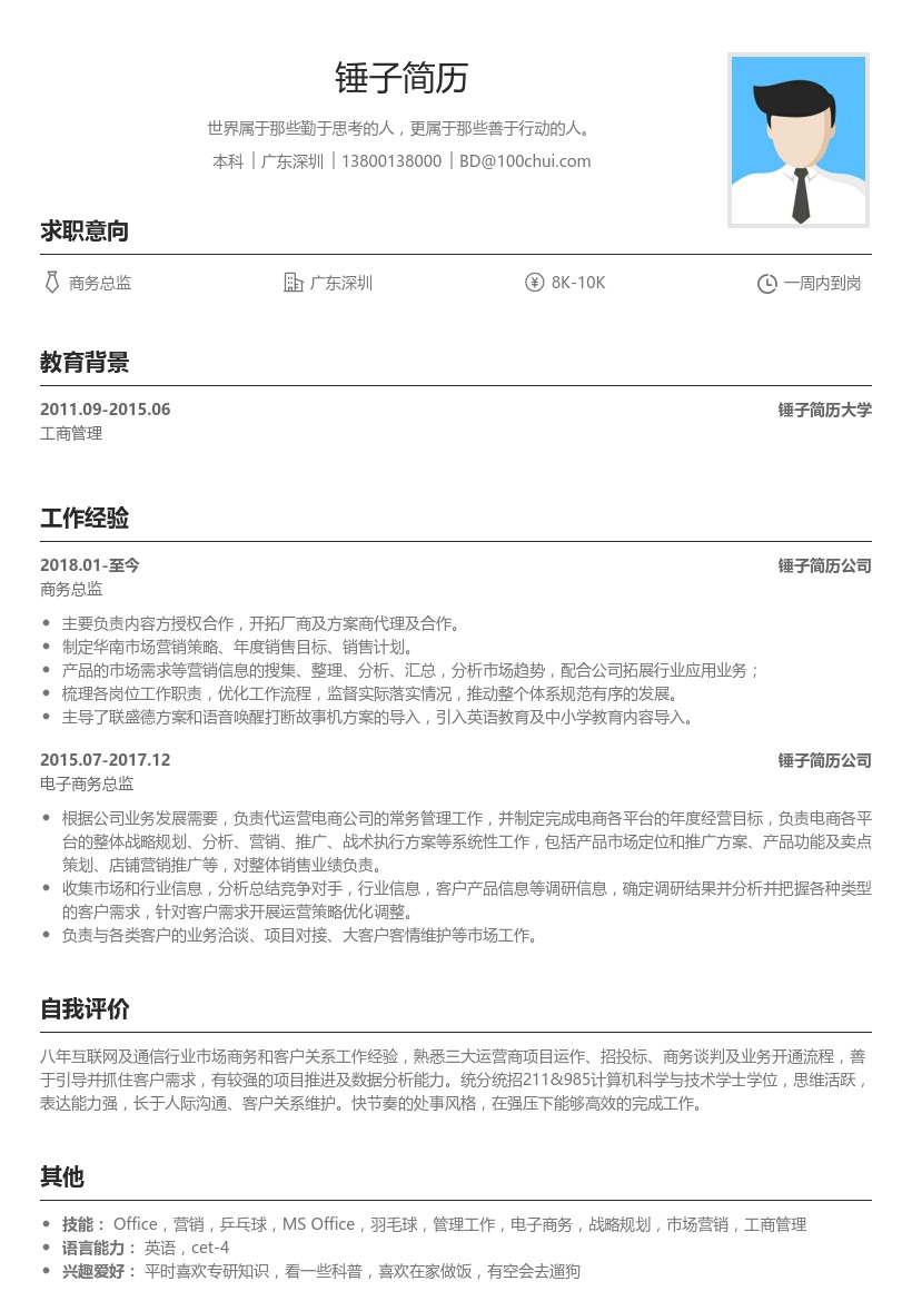 商务总监简历模板