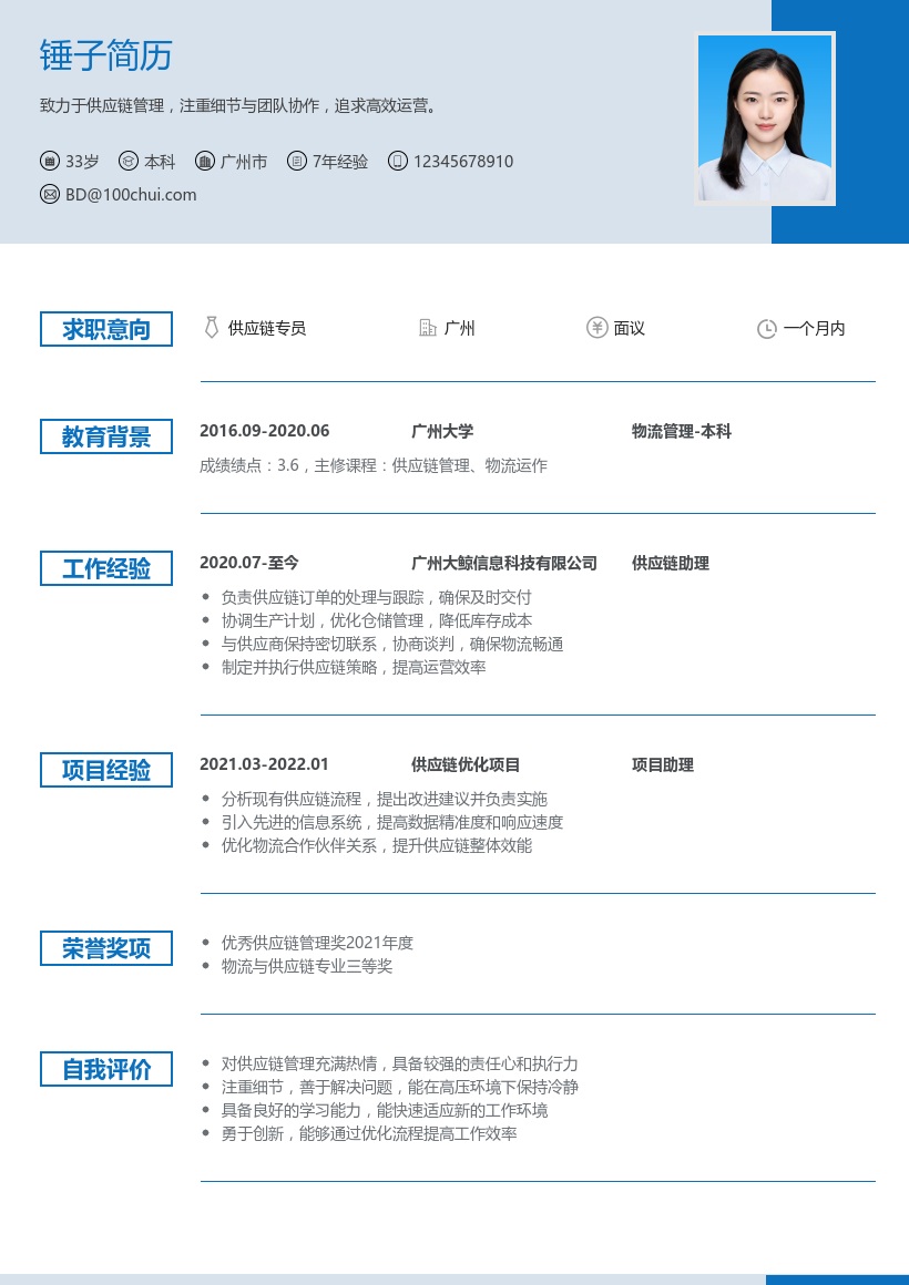 供应链专员简历模板