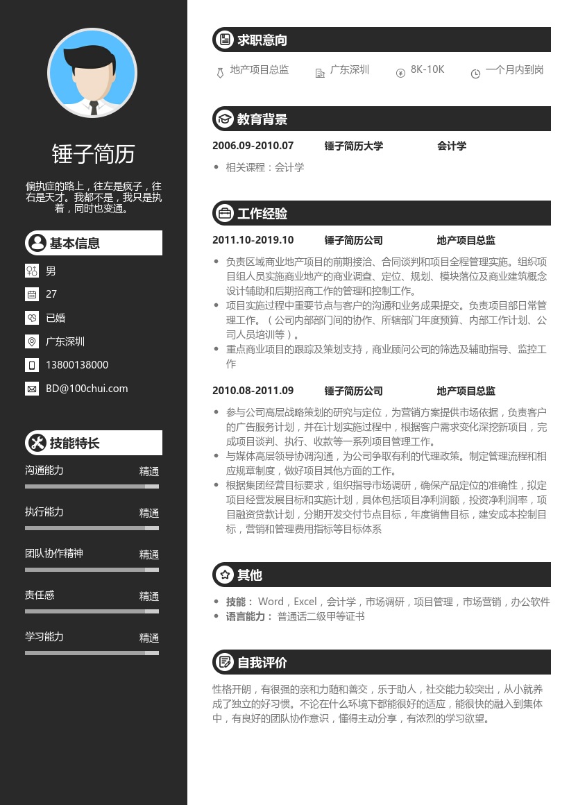 地产项目总监简历模板