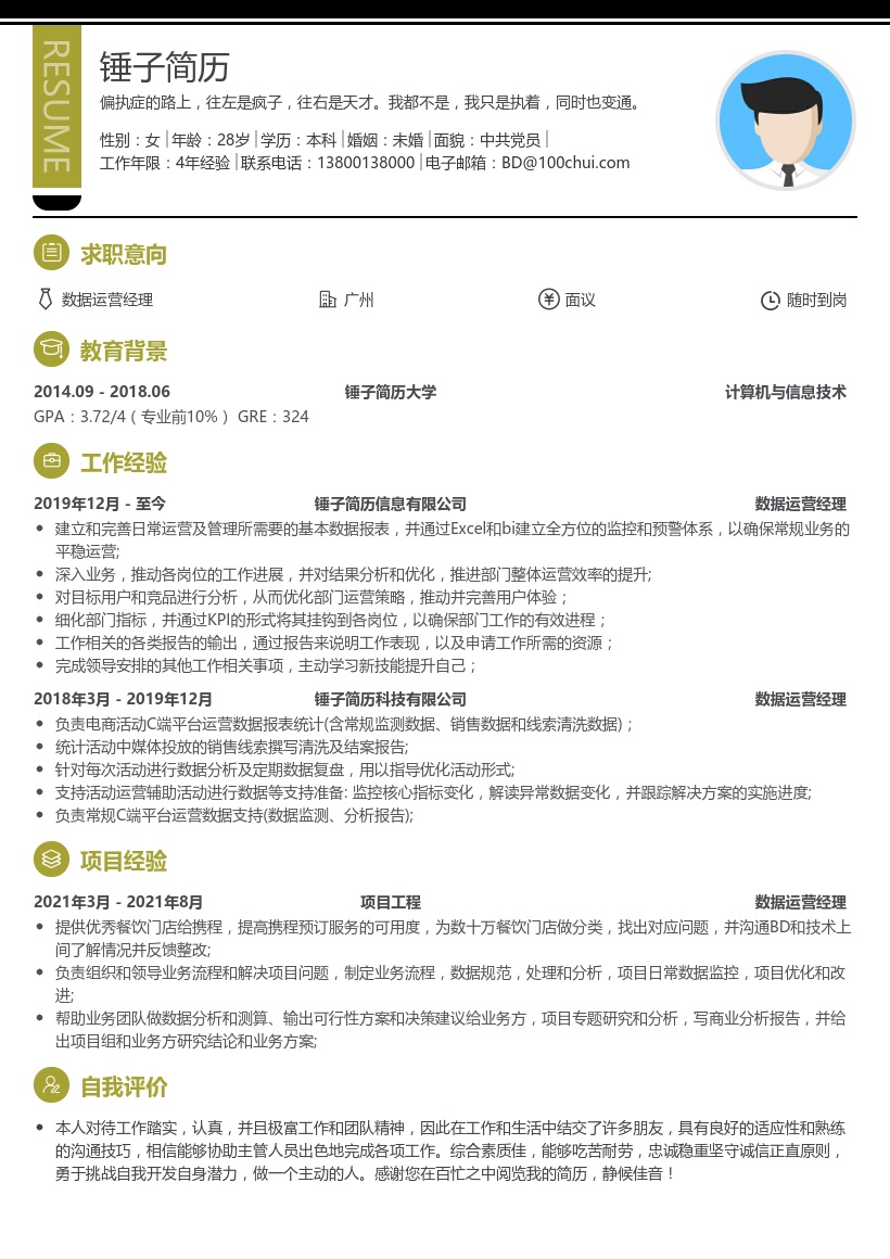 数据运营经理简历