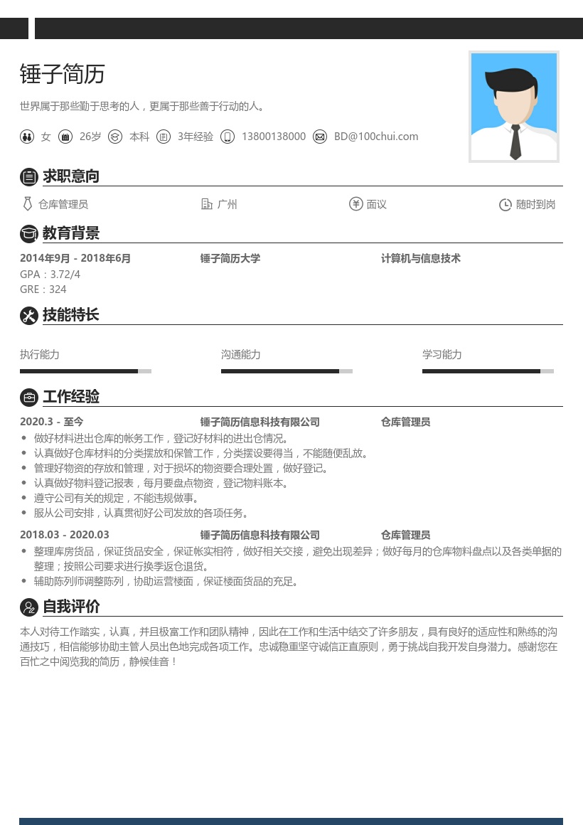仓库管理员简历