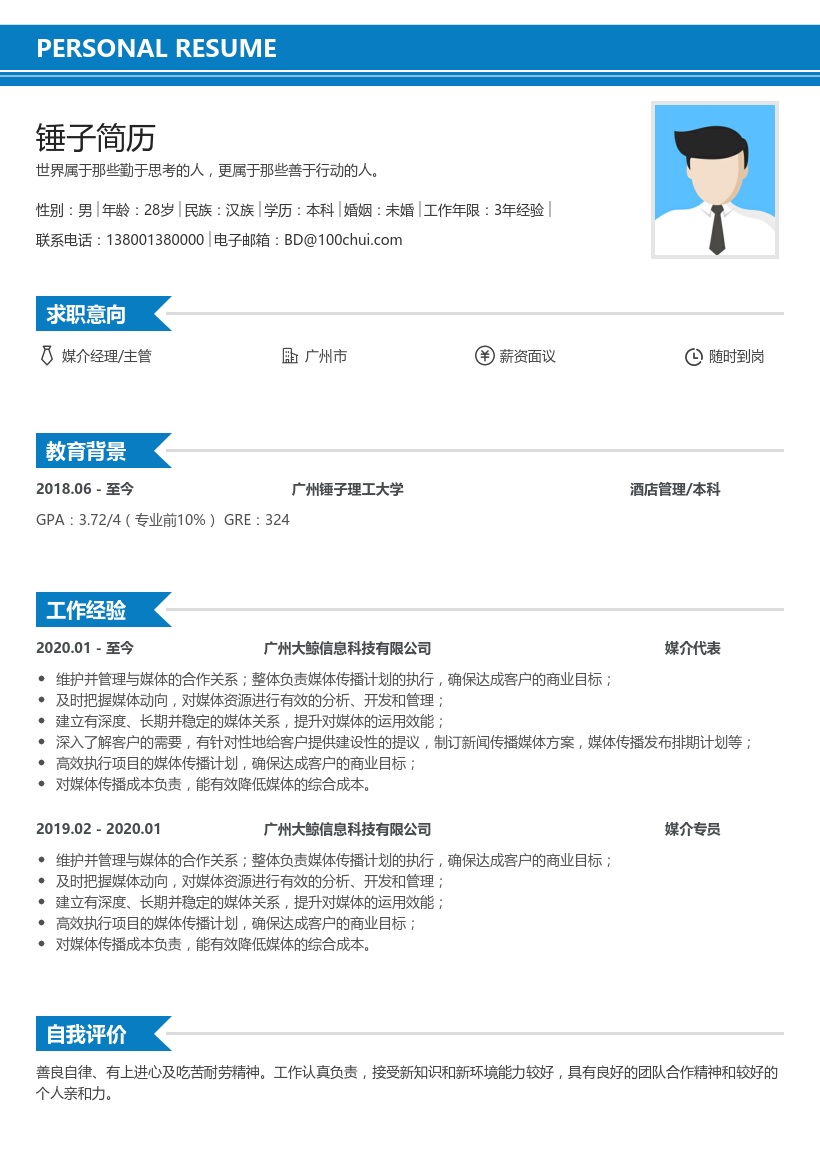 媒介经理/主管简历模板